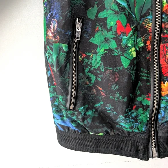 Zara Man Black And Tropical Print Bomber Jacket ~ Size Medium - Picture 5 of 15